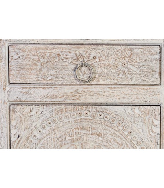 APARADOR MADERA DE MANGO TALLADA Y LAVADA EN BLANCO