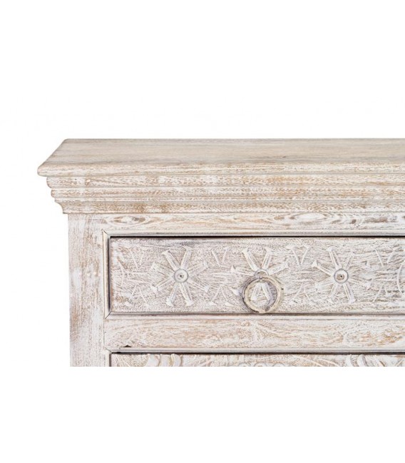 APARADOR MADERA DE MANGO TALLADA Y LAVADA EN BLANCO