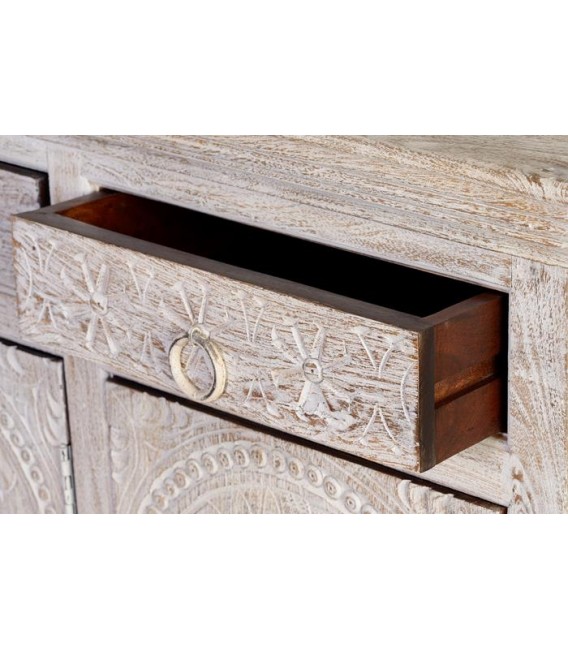 APARADOR MADERA DE MANGO TALLADA Y LAVADA EN BLANCO