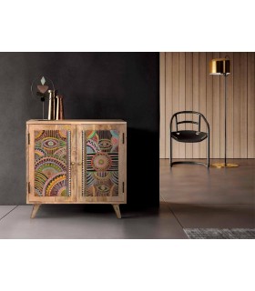 TAQUILLON 2 PUERTAS MADERA DE MANGO ARTESANAL DECORADA A MANO