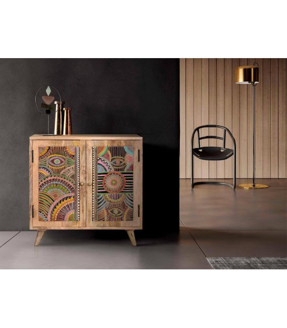 TAQUILLON 2 PUERTAS MADERA DE MANGO ARTESANAL DECORADA A MANO