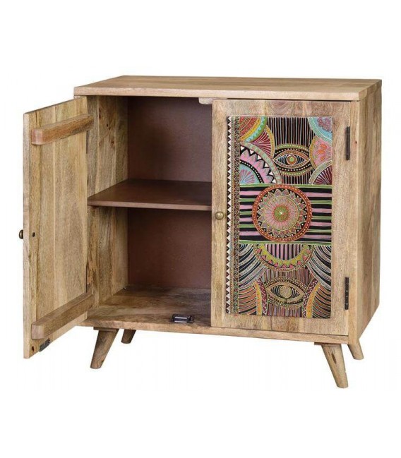 TAQUILLON 2 PUERTAS MADERA DE MANGO ARTESANAL DECORADA A MANO