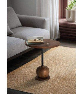 MESITA AUXILIAR 45 Ø X 50 CROMA MADERA DE MANGO Y METAL