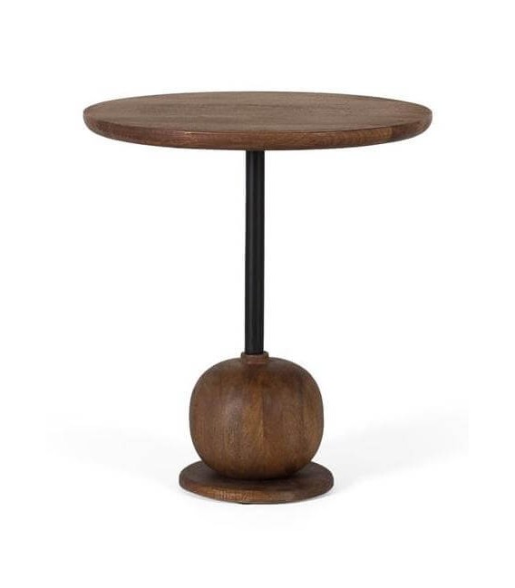 MESITA AUXILIAR 45 Ø X 50 CROMA MADERA DE MANGO Y METAL
