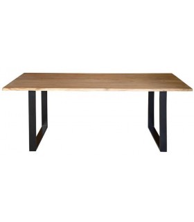 MESA DE COMEDOR RECTANGULAR PEQUEÑA MADERA ACACIA METAL NEGRO