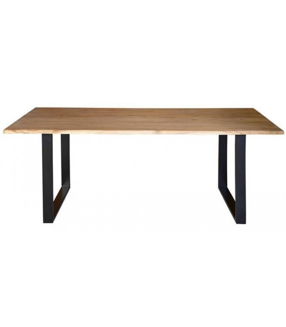 MESA DE COMEDOR RECTANGULAR PEQUEÑA MADERA ACACIA METAL NEGRO