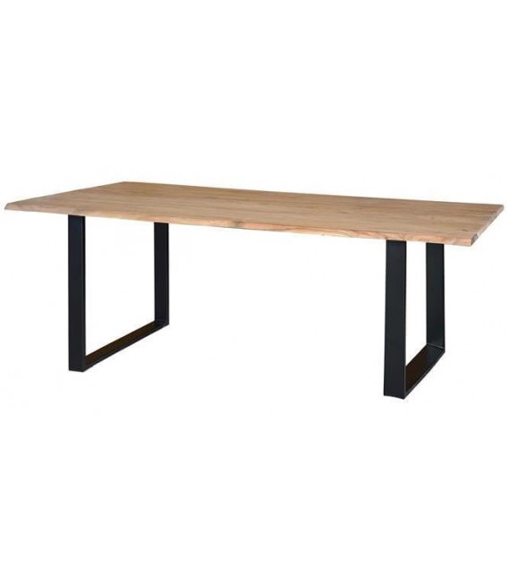 MESA DE COMEDOR RECTANGULAR PEQUEÑA MADERA ACACIA METAL NEGRO