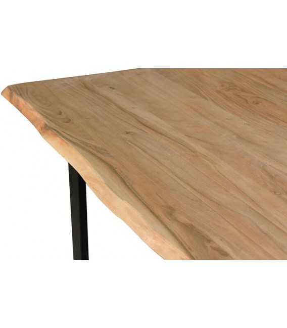 MESA DE COMEDOR RECTANGULAR PEQUEÑA MADERA ACACIA METAL NEGRO