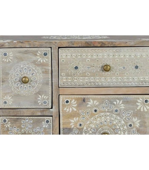 MESITA DE NOCHE 7 CAJONES ARTESANAL MADERA NATURAL DECORADA A MANO