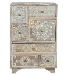 MESITA DE NOCHE 7 CAJONES ARTESANAL MADERA NATURAL DECORADA A MANO