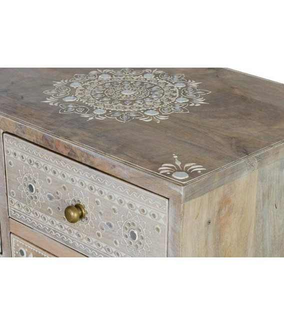 MESITA DE NOCHE 7 CAJONES ARTESANAL MADERA NATURAL DECORADA A MANO