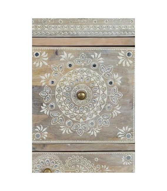 MESITA DE NOCHE 7 CAJONES ARTESANAL MADERA NATURAL DECORADA A MANO