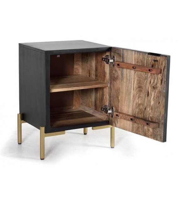 MESITA DE NOCHE MADERA DE MANGO Y METAL MDMHOGAR