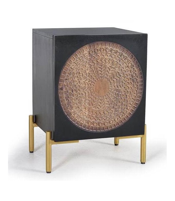 MESITA DE NOCHE MADERA DE MANGO Y METAL MDMHOGAR