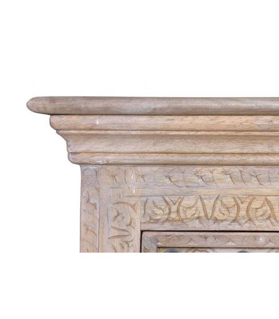 MESITA DE NOCHE 2 CAJONES MADERA MANGO TALLADA NATURAL MDMHOGAR