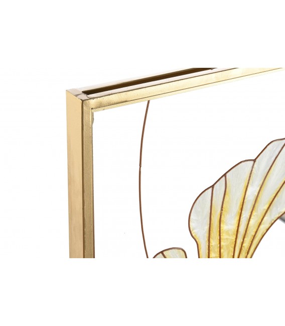 CUADRO TRIPTICO GiNKGO BILOBA METAL DORADO CRISTAL ROSA Y DORADO