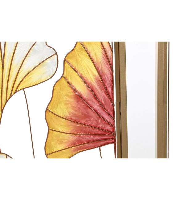 CUADRO TRIPTICO GiNKGO BILOBA METAL DORADO CRISTAL ROSA Y DORADO