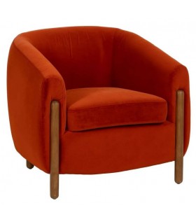 SILLON PEQUEÑO POLEA TAPIZADO TERCIOPELO TEJA MADERA A VISTA