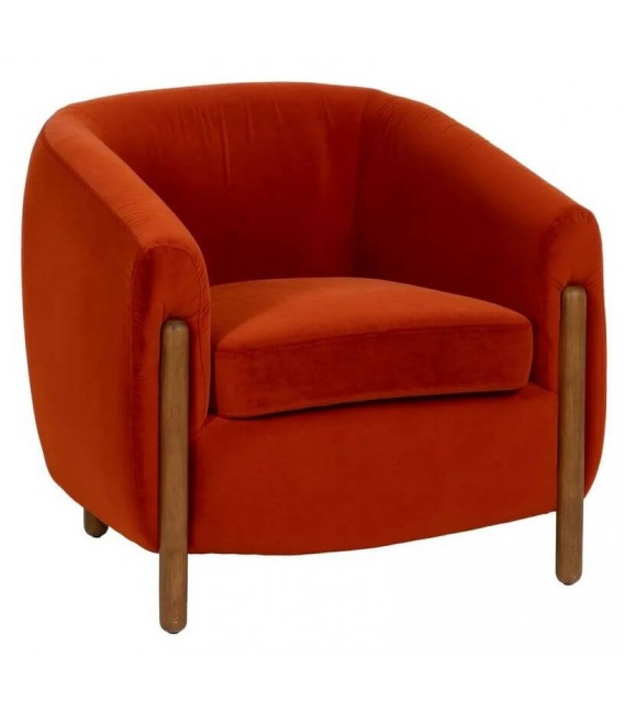 SILLON PEQUEÑO POLEA TAPIZADO TERCIOPELO TEJA MADERA A VISTA