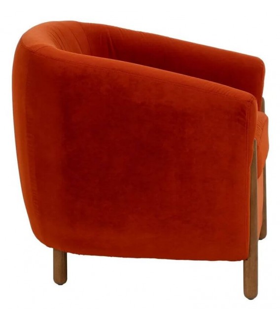 SILLON PEQUEÑO POLEA TAPIZADO TERCIOPELO TEJA MADERA A VISTA