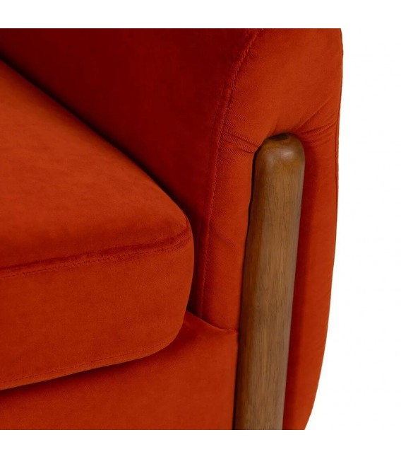 SILLON PEQUEÑO POLEA TAPIZADO TERCIOPELO TEJA MADERA A VISTA