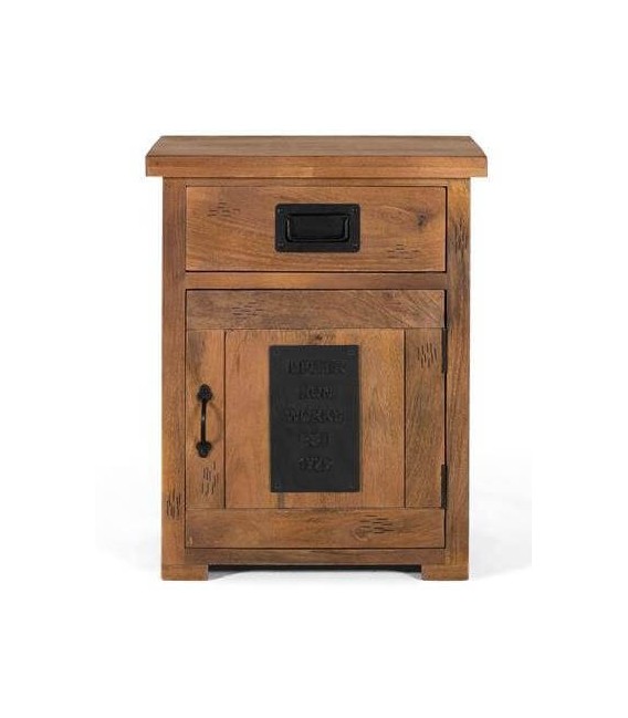 MESITA DE NOCHE MADERA DE MANGO NATURAL Y METAL MDMHOGAR