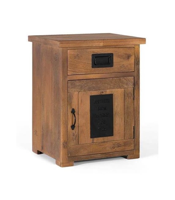 MESITA DE NOCHE MADERA DE MANGO NATURAL Y METAL MDMHOGAR