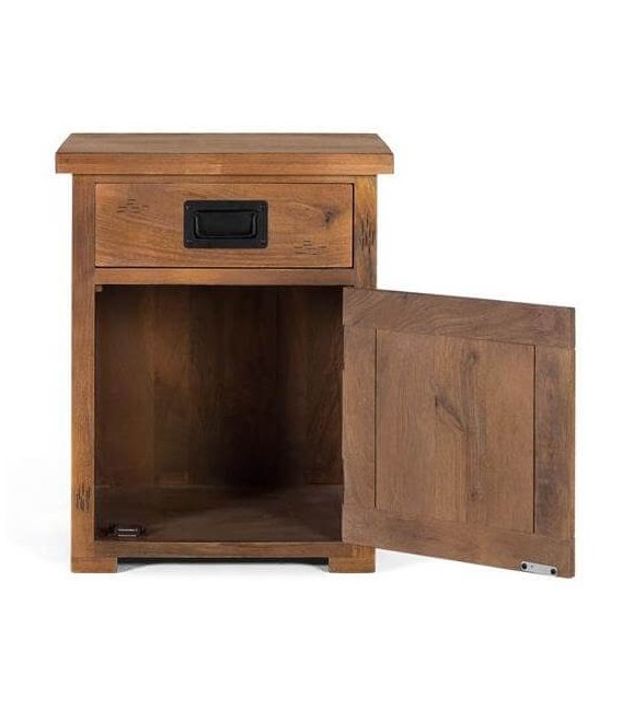 MESITA DE NOCHE MADERA DE MANGO NATURAL Y METAL MDMHOGAR