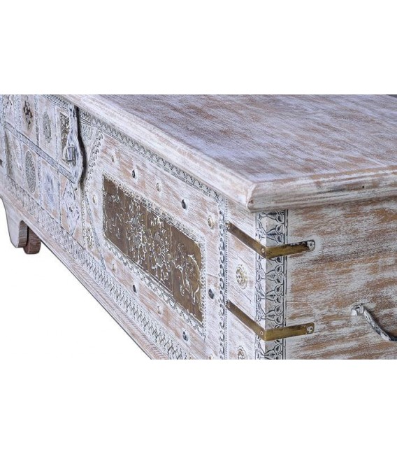 BAUL GRANDE MADERA MANGO BLANQUEADA Y BRONCE MDMHOGAR
