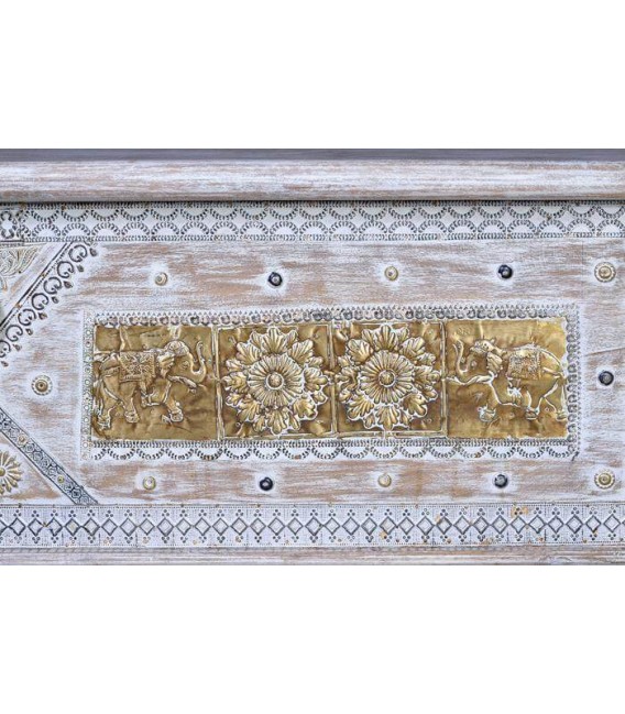 BAUL 160 X 40 X 45 SIPES MADERA MANGO BLANQUEADA Y BRONCE
