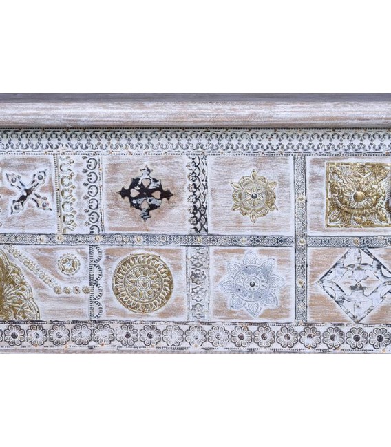 BAUL GRANDE MADERA MANGO BLANQUEADA Y BRONCE MDMHOGAR