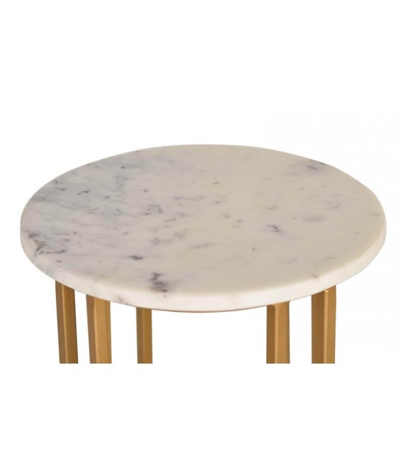 MESITA AUXILIAR PEQUEÑA MARMOL BLANCO METAL DORADO