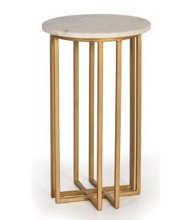 MESITA AUXILIAR PEQUEÑA MARMOL BLANCO METAL DORADO