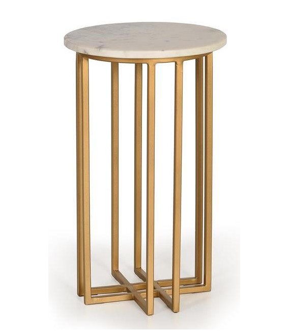 MESITA AUXILIAR PEQUEÑA MARMOL BLANCO METAL DORADO