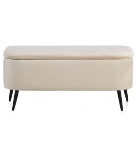 BANCO PIE DE CAMA CON ARCÓN TAPIZADO TERCIOPELO BEIGE METAL NEGRO