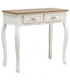 CONSOLA 2 CAJONES ROMANTICA MADERA NATURAL Y BLANCO