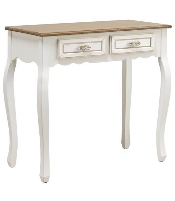 CONSOLA 2 CAJONES ROMANTICA MADERA NATURAL Y BLANCO