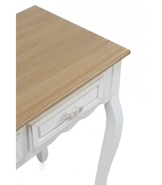 CONSOLA 2 CAJONES ROMANTICA MADERA NATURAL Y BLANCO