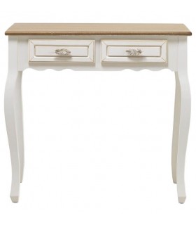 CONSOLA 2 CAJONES ROMANTICA MADERA NATURAL Y BLANCO