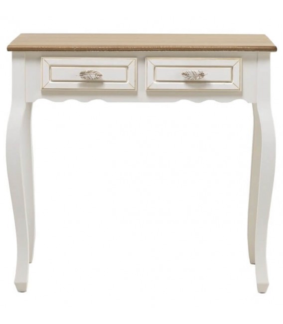 CONSOLA 2 CAJONES ROMANTICA MADERA NATURAL Y BLANCO