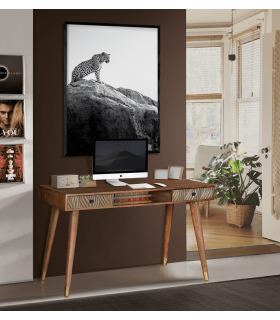 ESCRITORIO MADERA DE MANGO Y BRONCE MDMHOGAR MDMHOGAR