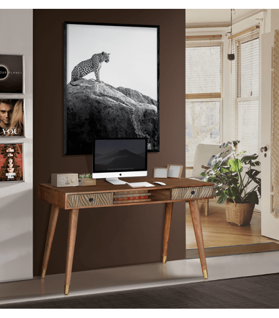 ESCRITORIO MADERA DE MANGO Y BRONCE MDMHOGAR MDMHOGAR
