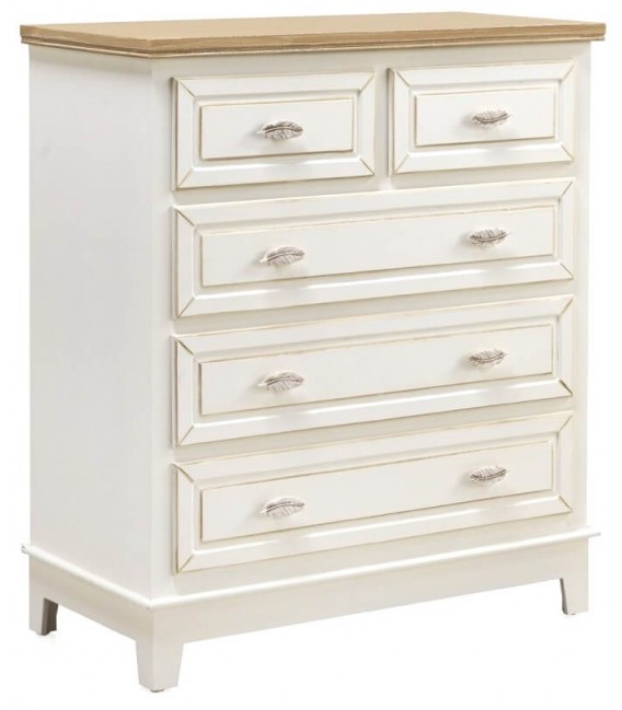 COMODA 80 X 40 X 92 PLUMA MADERA NATURAL Y BLANCO ROZADO