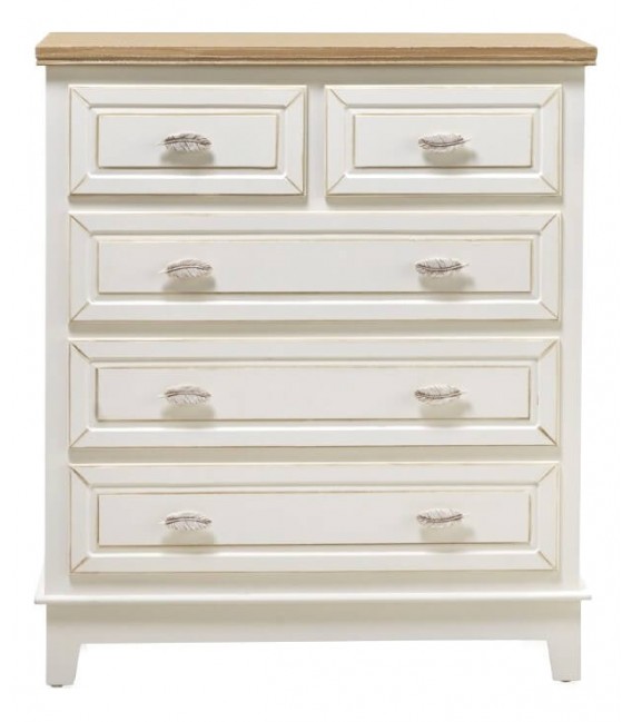 COMODA 80 X 40 X 92 PLUMA MADERA NATURAL Y BLANCO ROZADO