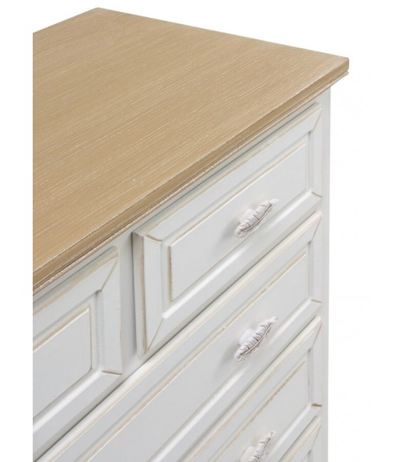 COMODA 80 X 40 X 92 PLUMA MADERA NATURAL Y BLANCO ROZADO