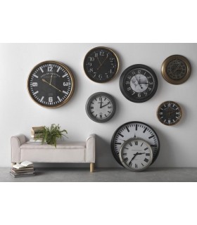 RELOJ DE PARED REDONDO GRANDE METAL NEGRO Y DORADO Y CRISTAL