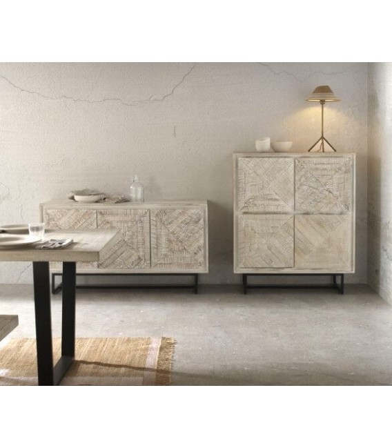 APARADOR 140 X 40 X 76 LINO MADERA PATINADA BLANCO METAL NEGRO