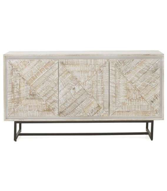 APARADOR 140 X 40 X 76 LINO MADERA PATINADA BLANCO METAL NEGRO