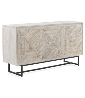 APARADOR 140 X 40 X 76 LINO MADERA PATINADA BLANCO METAL NEGRO