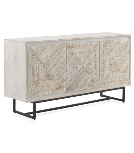 APARADOR 140 X 40 X 76 LINO MADERA PATINADA BLANCO METAL NEGRO